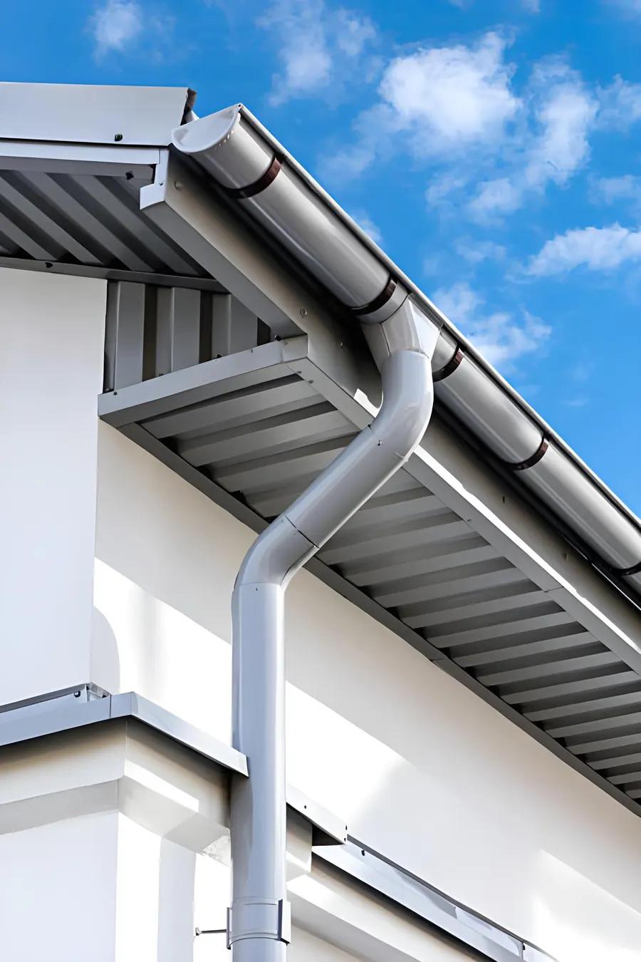 White fascia, soffit and downpipe on a house